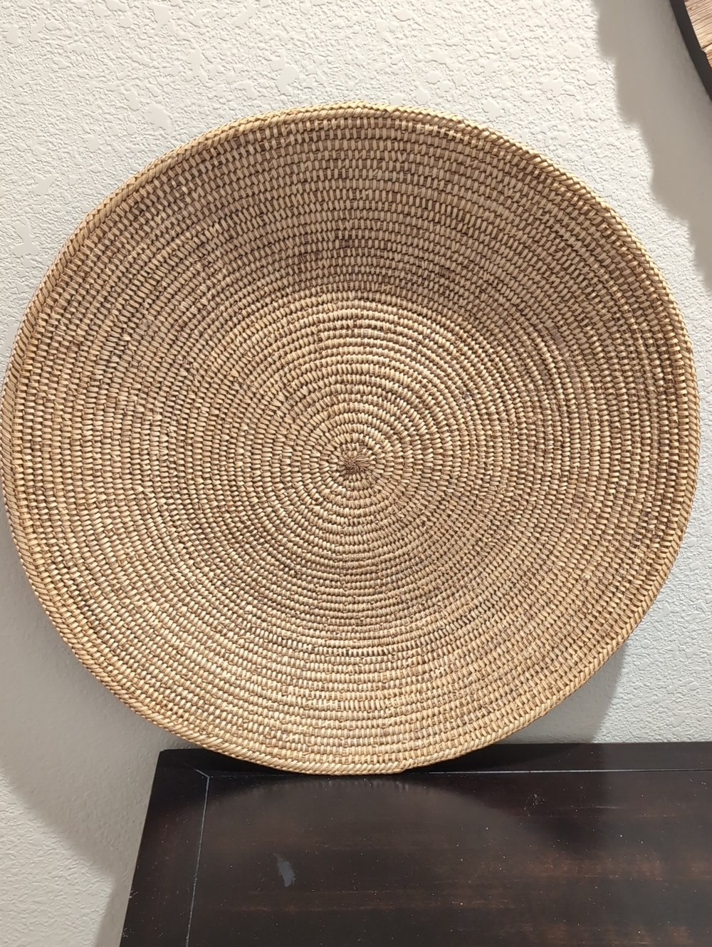 Vintage African Coiled Basket Tray Oversized 22" Woven Wall Hanging Boho Decor